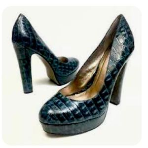 BCBGeneration Jodie High Heels Croc Embossed Leather Forest Green Size 8.5